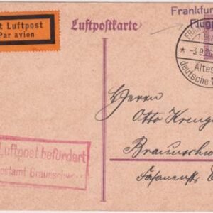Germany 1926 Frankfurt (Main) - Braunschweig Flight on 15pf Postal Card
