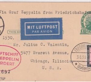 Germany 1930 Zeppelin Landing in Darmstadt with C32 on US 1c Card