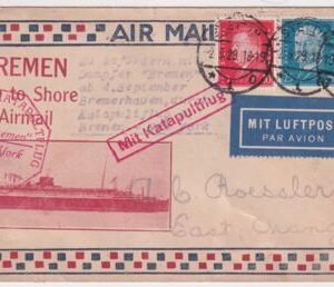 Germany 1929 Catapult Flight Cover, Bremen - NY on Roessler Cover