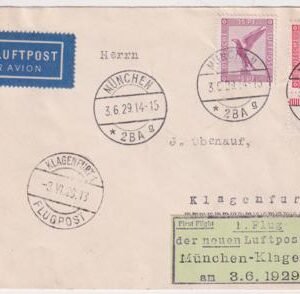 Germany 1929 First Flight Cover Munich - Klagenfurt with Flight Label