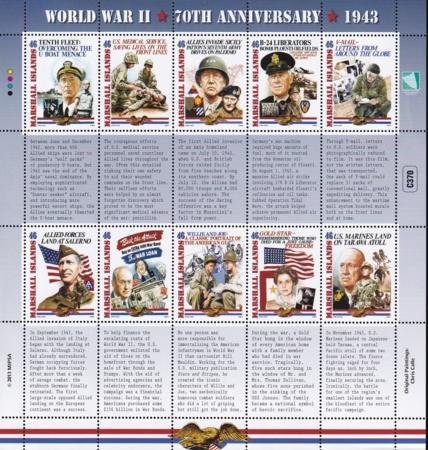 INV-24673itExt US 1065 Trust Territories Marshall Islands NH VF WWII Anniv. Sheet