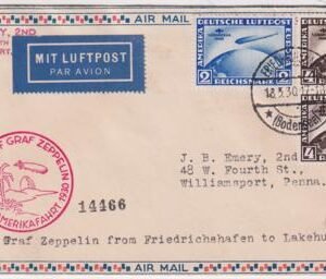 Germany 1930 Zeppelin SA Flight on Roessler Airmail Cover with C38-C39