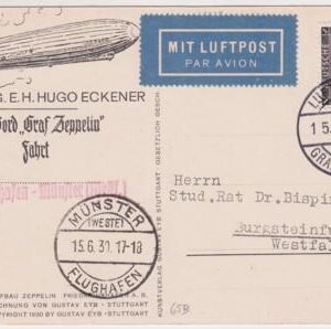 Germany 1930 Zeppelin Flight to Muenster On Eckener Card