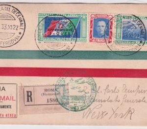 Italy 1933 Excellent Flight Cover Forgeries  with C48-C49, Rome - New York, Genuine Stamps, Fake Cover
