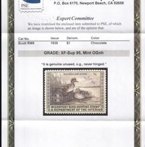 US RW6 Duck Stamps Mint NH XF-SUP PSE-95 Cert. Pristine + Beautiful!