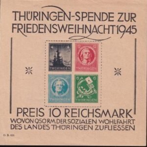 Germany 16N7B Var Thuringer Mi Block 2v Appears NH But Slight Mount Glazing At Center. Rare Paper Type V With Clearly Visible Silk Threads In Paper Signed Sturm