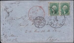 US 32 FDCS And Better Covers Pair On Cover Cambridge, MA To Paris. Stamps Erased Due To Heavy Content. OCT 1857