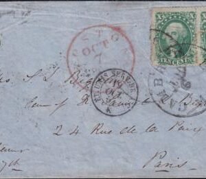 US 32 FDCS And Better Covers Pair On Cover Cambridge, MA To Paris. Stamps Erased Due To Heavy Content. OCT 1857