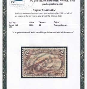 US 293 Early Commemoratives Used XF Beautiful Centering, PSE Cert Mention, Thin Spot + Faint Creases