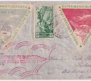 Italy 1934 Rocket Mail Cover with Two Rocket Mail Vignettes