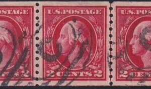 US 444 Washington / Franklin Used XF Line Strip Of 3 Left Stamp Damaged On Back, NYC. Right Stamp Corner Crease