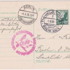 Germany 1936 Zeppelin Olympic Flight Card, Rhein-Main Flight Cancel
