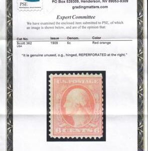 US 362 Washington / Franklin Mint H AVE-F Reperfed At Right - PSE Cert