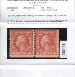 US 454 Washington / Franklin Mint NH F-VF Pair Crowe Cert