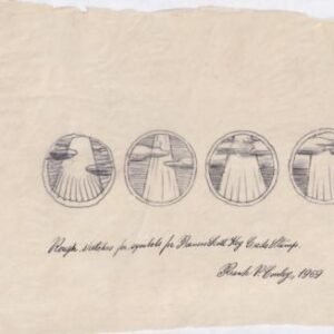 US 1142-E 9 Rough Drawings Of The Emblem Of The Francis Scott Key Stamp, 5 Of Which One Detailed And Interesting, 4 More Repetitive. Mostly Signed By Frank Conley