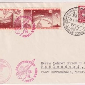 Germany 1934 Rocket Post cover with 2 perfed 1/2 m Rocket Mail Vignettes