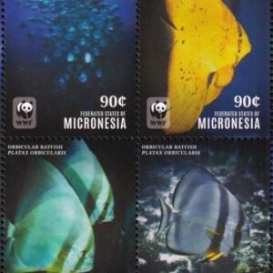 US 1118 Trust Territories Micronesia NH VF 90c Orbicular Batfish Block Or Strip