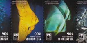 US 1118 Trust Territories Micronesia NH VF 90c Orbicular Batfish Block Or Strip