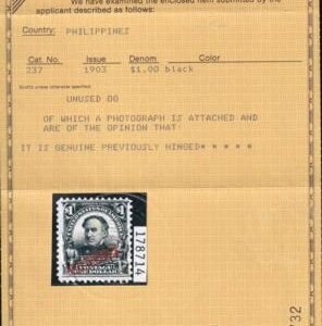 US Possessions - Philippines 237 Mint H F-VF Fresh, PF Cert
