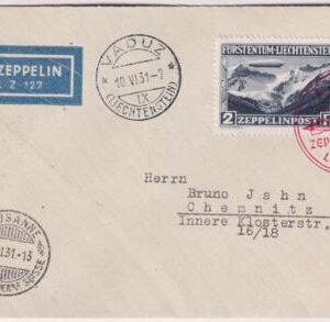 Liechtenstein 1931 C8 on Zeppelin FLight Vaduz-Lausanne