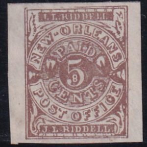 US Back Of Book - Confederate States of America 62x3 XF Unused New Orleans 5¢ Brown On White