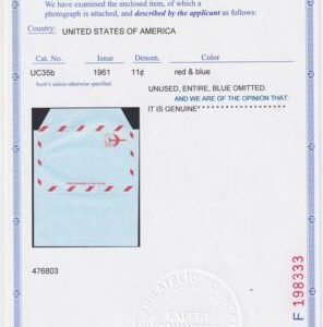 US UC35b Postal Stationary var  - missing blue.