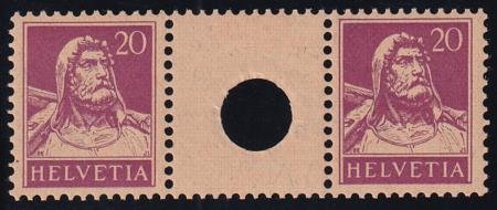 INV-26058itExt_6cff67d1-946f-483d-bb78-b27fcde82f55 Switzerland SBK 529 Mint LH VF 20c. Red Lilac Small Hole Interspace Pair Marchand Cert.