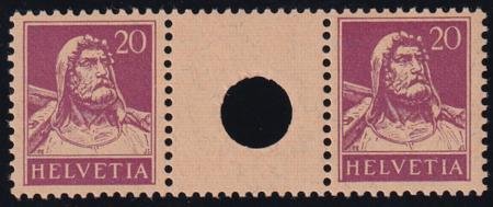 INV-26059itExt_6e3a3705-11d2-45cc-a321-dfc15d84c6a0 Switzerland SBK 529 Mint LH VF 20c Red Lilac Small Hole Interspace Pair Renggli Cert