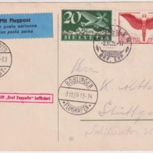 Switzerland 1929 Flight to Böblingen on postal card