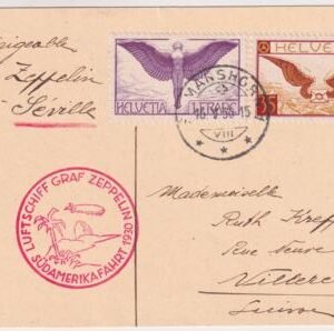 Switzerland 1930 South America Flight to Seville on Postal Card