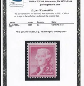 US 1033a Mint NH F-VF Silkote Paper PSE Cert