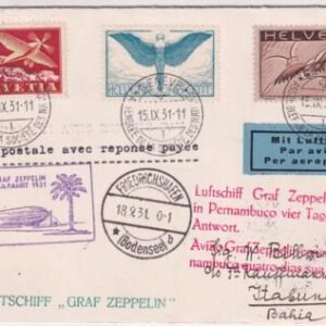 Switzerland 1931 Dual 2nd and 3rd South American Flights on Reply Card