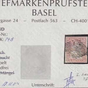 Switzerland 22 SBK 24B Used XF-SUP 4 Fl, Large Margins Around Swiss Cert. Beautiful!