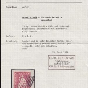 Switzerland 17 SBK 24A Used XF On Piece, Nect Grid 4 Fl, Large Margins Around - Fresh, Rellstab Cert.