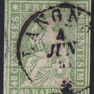 Switzerland 40 Used XF-SUP Light Green Shade, 4 F.L With 4 Large Margins Around Langnau Cds Trussel Cert.