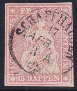 Switzerland 38a SBK 24Gd Used XF Pale Rose- S-O-N Cancel, 4 F.L. With Margins All Around. Beautiful!
