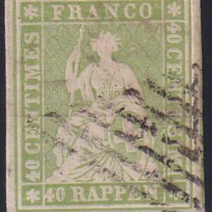 Switzerland 29 SBK 26c Used XF-SUP 4 FL, Very Large Margins Around Yellow Green Shade. Spectacular!