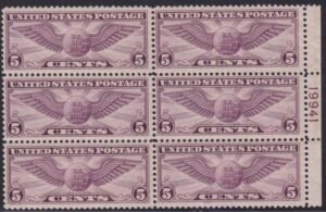 US C12 Airmail NH F-VF Plate Block, Top Horiz Perf Row