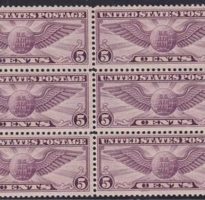 US C12 Airmail NH F-VF Plate Block, Top Horiz Perf Row