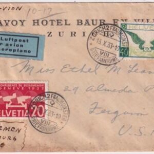 Switzerland 1933 Cover  to USA Marked SS Bremen Cherbourg