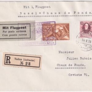 Liechtenstein / Switzerland 1926 La Chaux de Fonds - Basel Flight Cover