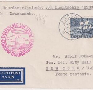 Netherlands 1936 8th North America Hindenburg Flight Cover