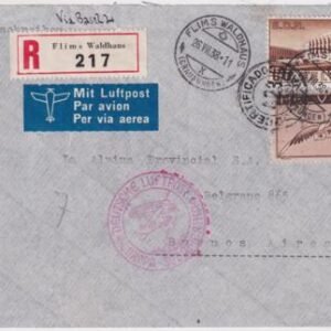 Switzerland 1938 Registered Airmail Cover Flims Walhaus to Buenos Aires