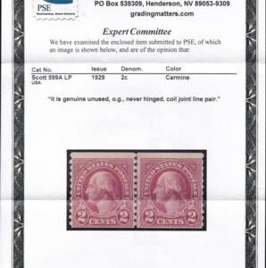 US 599A Mint NH F+ Line Pair PSE Cert