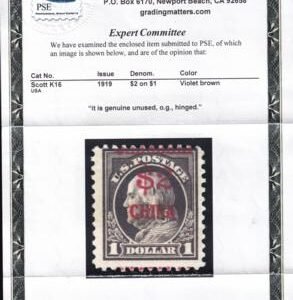 US Shanghai Overprint K16 LH AVE PSE Cert