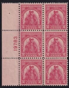 US 657 NH F-VF Plate Block Nat. Perf Dimples