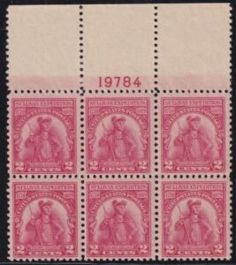 US 657 NH F-VF Top Plate Block Perf Dimple