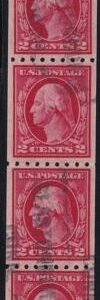 US 411 Washington / Franklin Used VF Strip Of 4 With Paste-Up Tab At Top