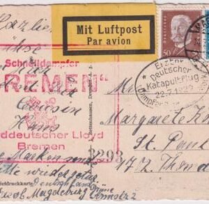 Germany 1929 Bremen Catapult cover to USA