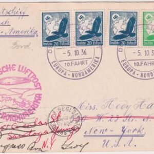 Germany 1936 10th  Hindenburg North America Flight Card